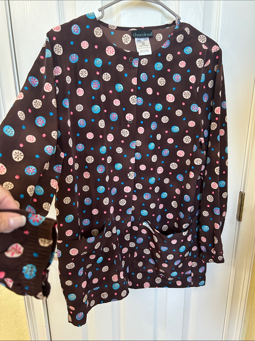 Cherokee Brown Tunic with Pink & Blue Medallion Dots